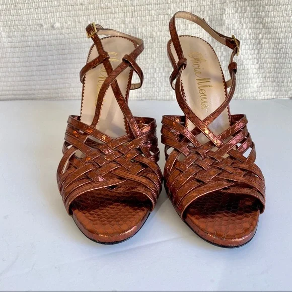 Anthropologie 8/9 Copper Snake Print Leather Heels - Picture 2 of 8